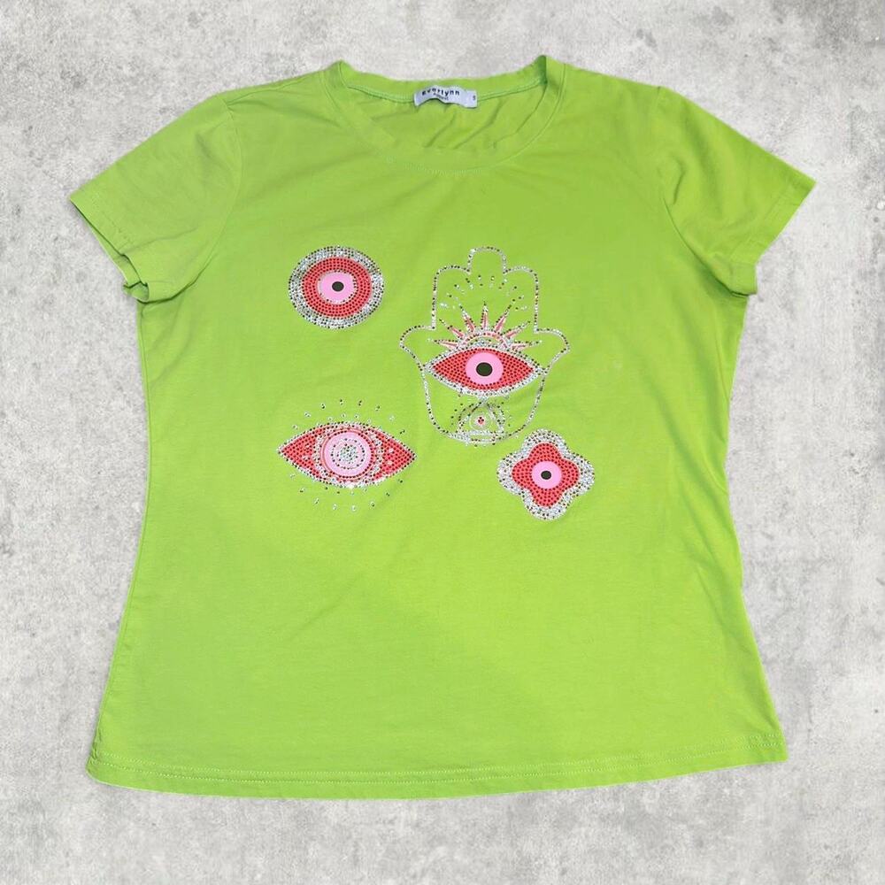 Green and red rhinestone eye